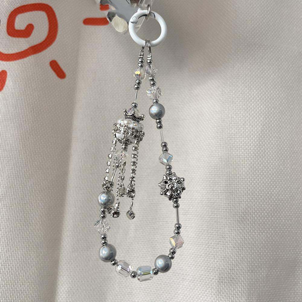 

Tassels Crystal Nepal Ремінець для телефону з бісеру Розкішний наручний телефон Коротка мотузка Телефон Шнурок Аксесуари для телефону білий