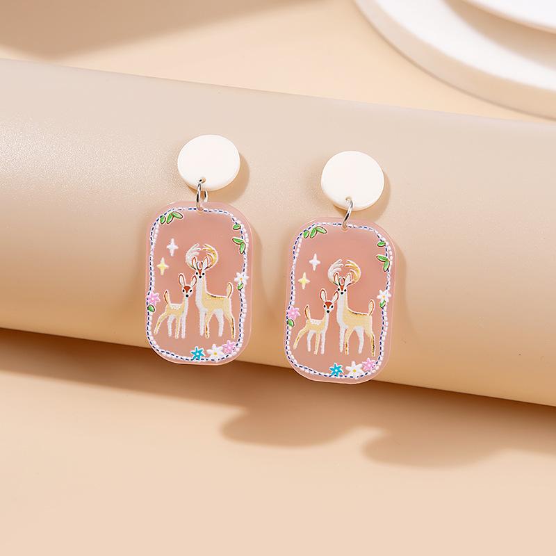 Cute Cartoon Acrylic Drop Earrings Geometric Irregular Pendant Colorful Painted Colorful Earring Girls Holiday Charming Zircon