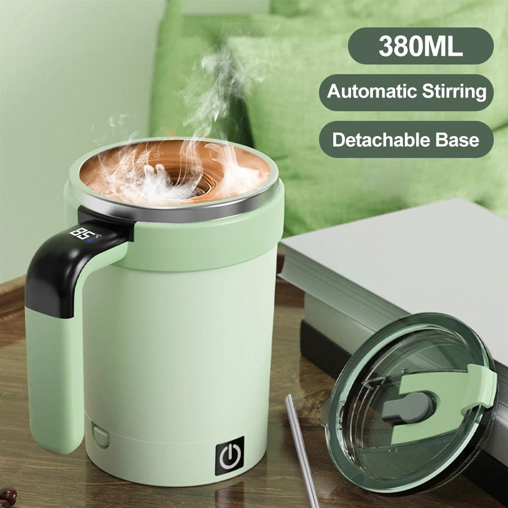 

2025 New 380ML Automatic Magnetic Stirring Mug with Straw & Lid Stainless Steel Waterproof USB Electric Mixing Coffee Mug зелений