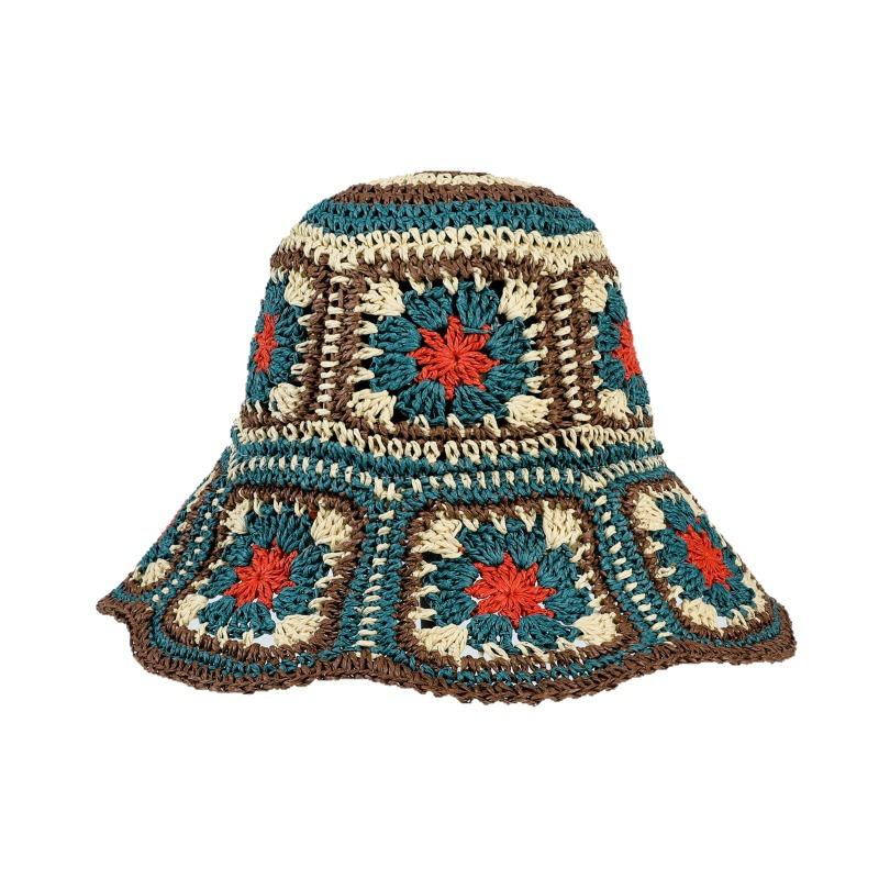 Small Fresh Flower Straw Hat Women's Summer Seaside Vacation Sunshade Sunscreen Hollow Face Small Bucket Hat