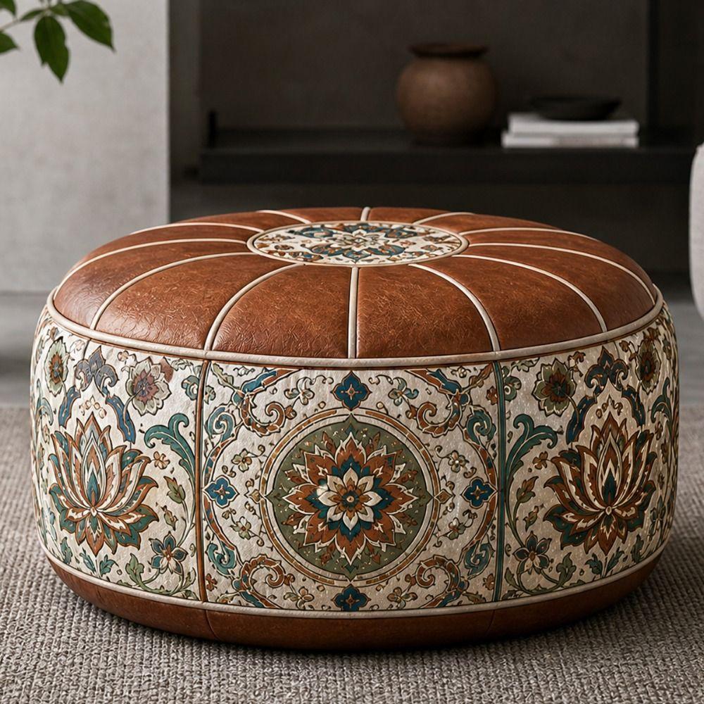 PU Leather Ottoman Pouf Foldable Storage Ottoman New Floor Seat Cushion Multipurpose Storage