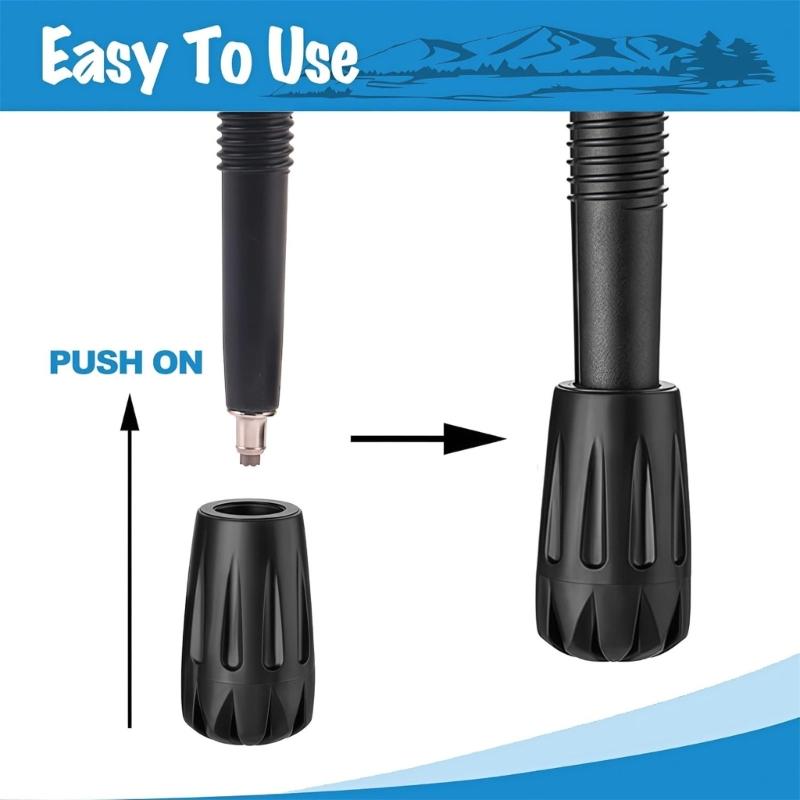 Outdoor Walking Hiking Stick Tip Covers, 8 Black PVC Replacement Part with Enclosed Bases and Hand Installation for Fitness Walking and Hiking