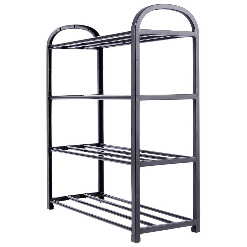 Zapatero de metal negro, 4 niveles, 49,5x18,5x56,5 cm