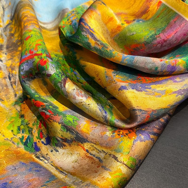 Pastoral fashion niche 111% mulberry silk plant flower print silk scarf women's professional wear decorative silk square scarf