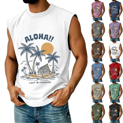 Men's Sleeveless Athletic Vest Muscle Tank Top Casual Workout Shirt Summer Beach Graphic Print Loose Fit Sleeveless Tee for Outdoor Activities