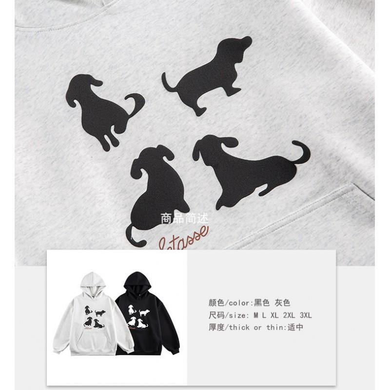 Unisex Oversized Hoodie With Vintage Dog Print - Japanese Streetwear Style Cotton Blend Casual Wear