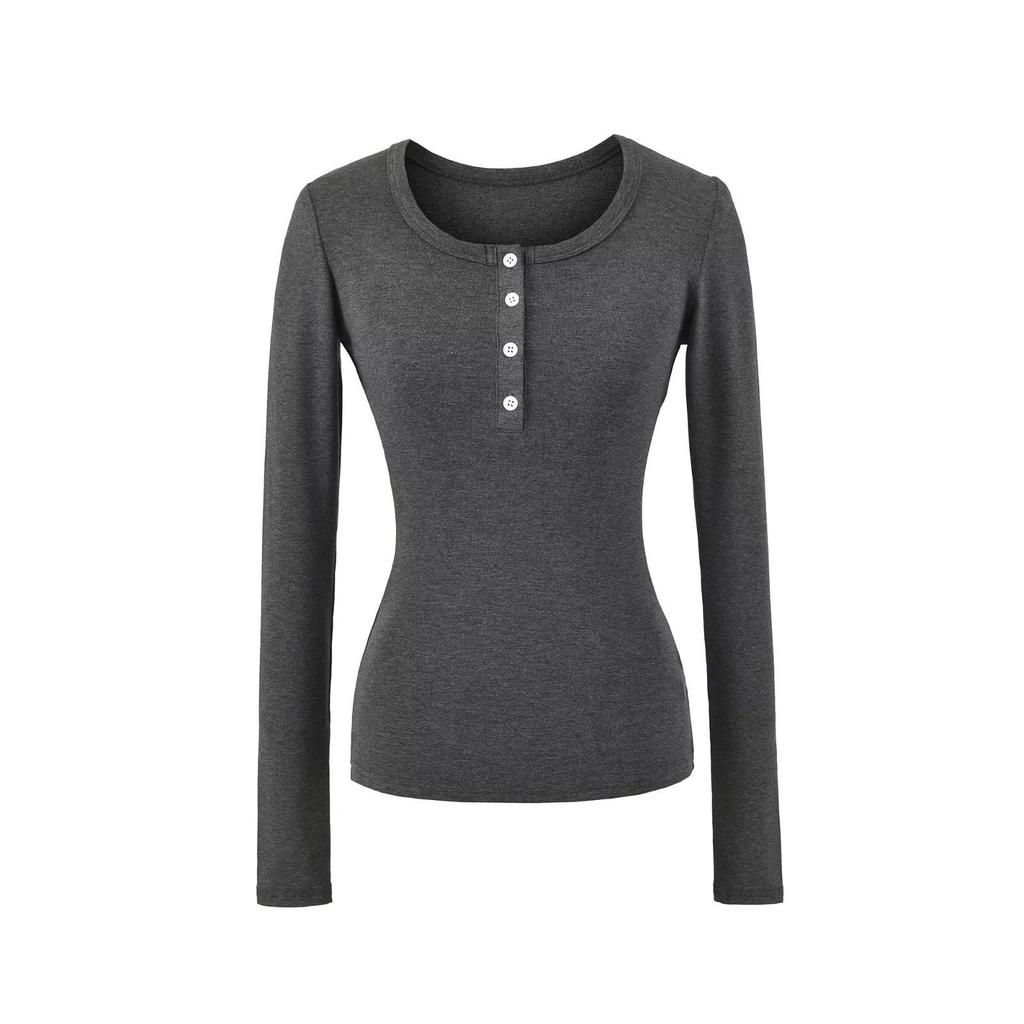 Dames Zoet & Pittig Longsleeve Slim Fit Henley Kraag T-shirt