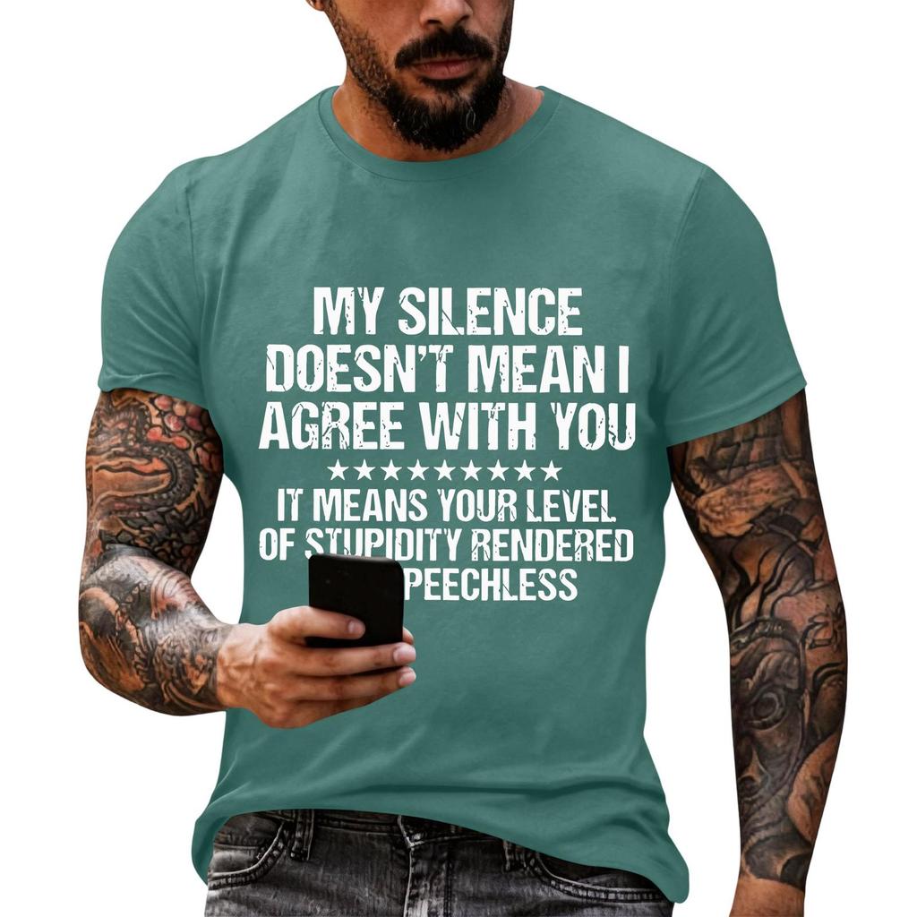 Men's Casual Graphic T Shirt Short Sleeve Loose Fit Crew Neck Tee Top with Printed Text Statement Comfortable Everyday Wear
