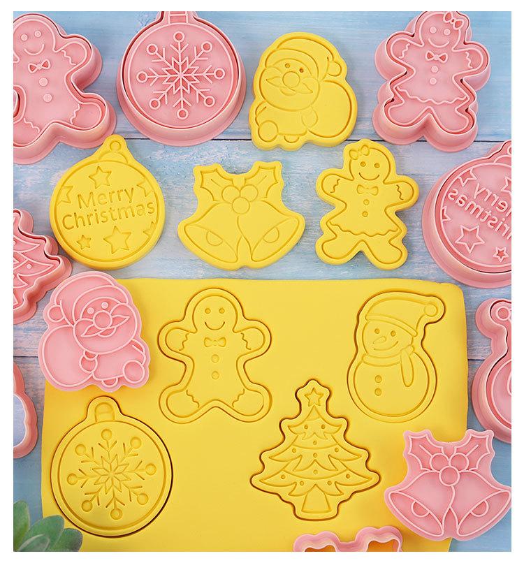 Christmas Cookie Cutters Press 8Pcs Santa Claus Biscuit Mold Plastic Cookie Stamp Confectionery Kitchen Baking Pastry Tools