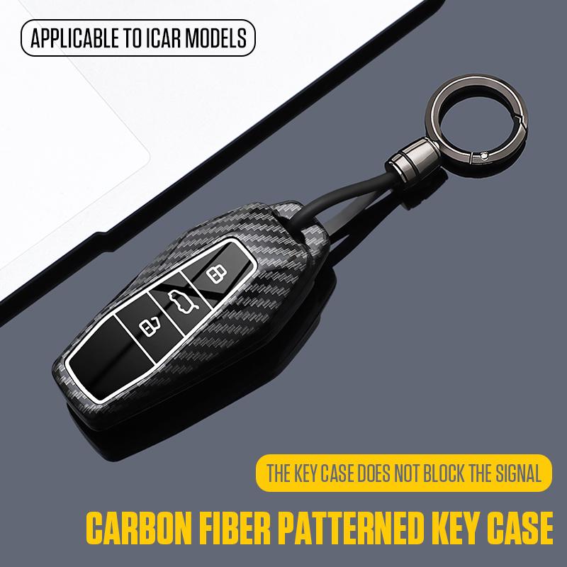 Coque de protection en ABS style carbone pour clé de voiture Fob pour Chery Icar 03 Icar03 AIQAR EQ7 EQ5 EQ3 JAECOO J6 J7 J8 Coque de protection pour clé à distance