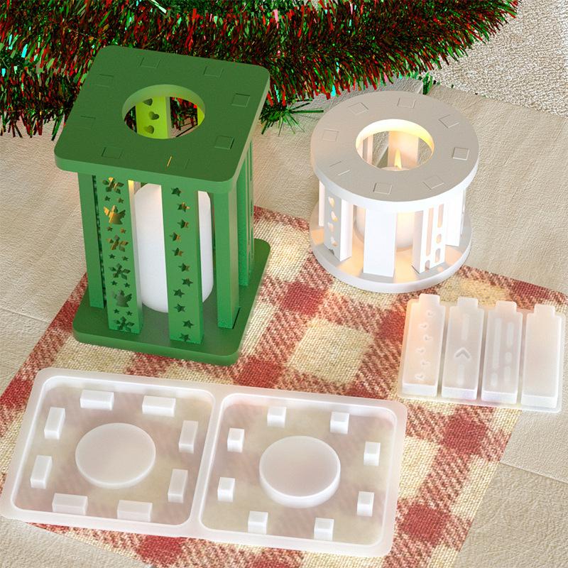 HY 3pcs/kit Combined Christmas Lantern Resin Mold Silicone Square Round Christmas Tealight Candle Holder Mold for Home Decor