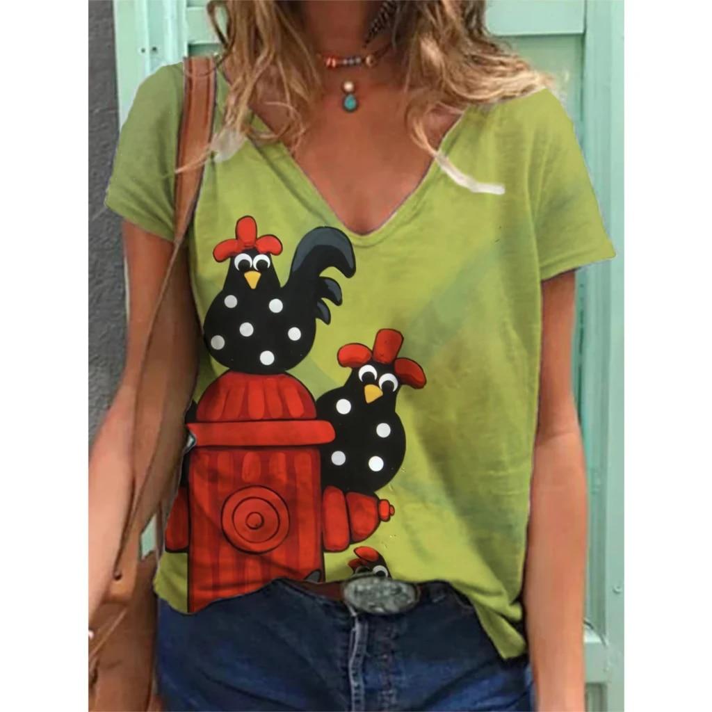 New animal bird 3d printing hummingbird t-shirt women's short-sleeved V-neck T-shirt women's clothing