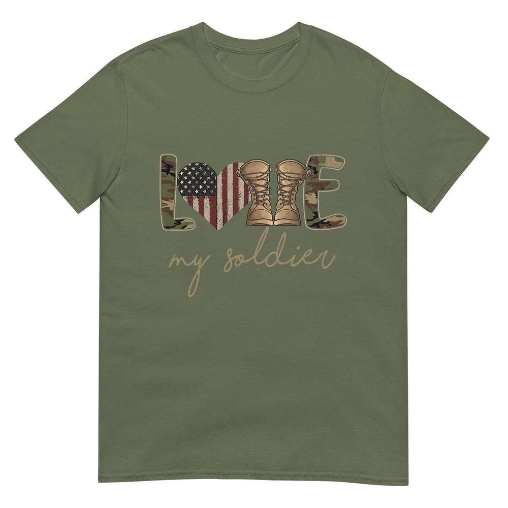 I Love My Soldier Military Army Wife Usa Camour Flag Tshirt