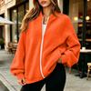 Women's Long Sleeve Baseball Collar Zipper Jacket, Loose Fit, Color