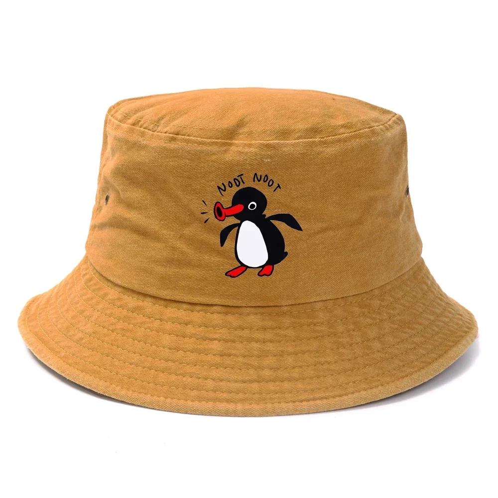 Sommer Pinguin Eimerhut Wende-Bob Herren Damen Baumwolle Reise Strand Fischerhut Outdoor Sport Hochzieh-Bob Panama Sonnenhut