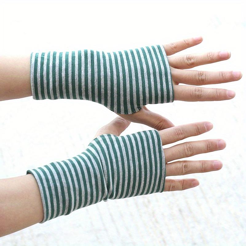 

1 Pair Unisex Lightweight Half Finger Gloves Striped, Stretchy and Breathable Polyester, Perfect for Outdoor Activities in Spring and Autumn Seasons
