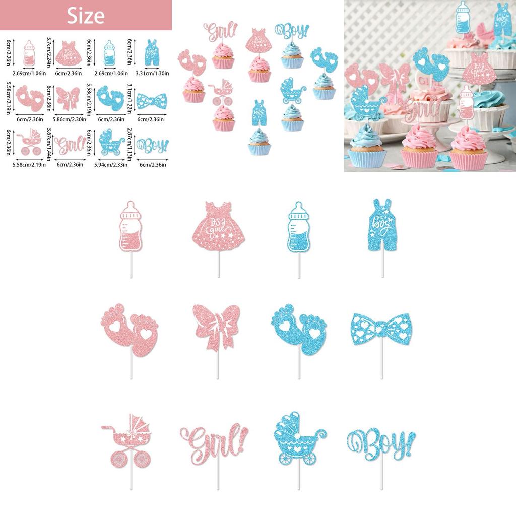 Kids Birthday Party Cake Flags With Gold Glitter Paper For Celebration Scene Decor
