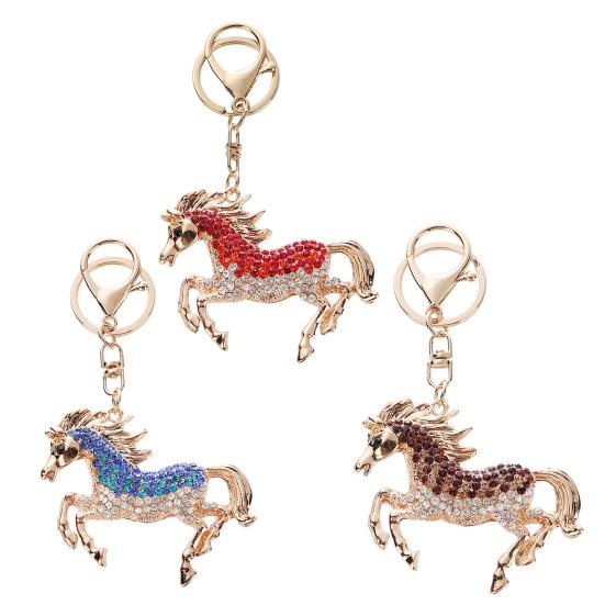 Horse Keychain Animal Shape Alloy Rhinestone Pendant Portable Compact Size Key Chain Bag Decoration Special Gift