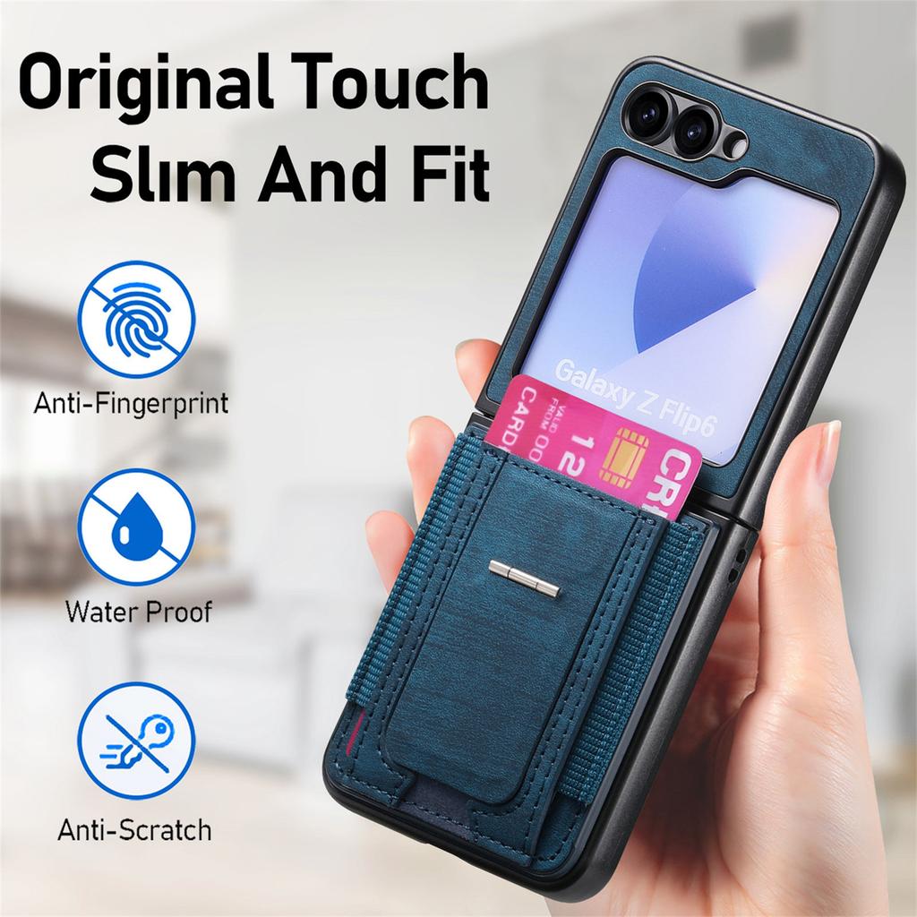 For Samsung Galaxy Z Flip7 FE 5G/Z Flip6 5G Case Kickstand Retro Leather Back Cover with Card Holder
