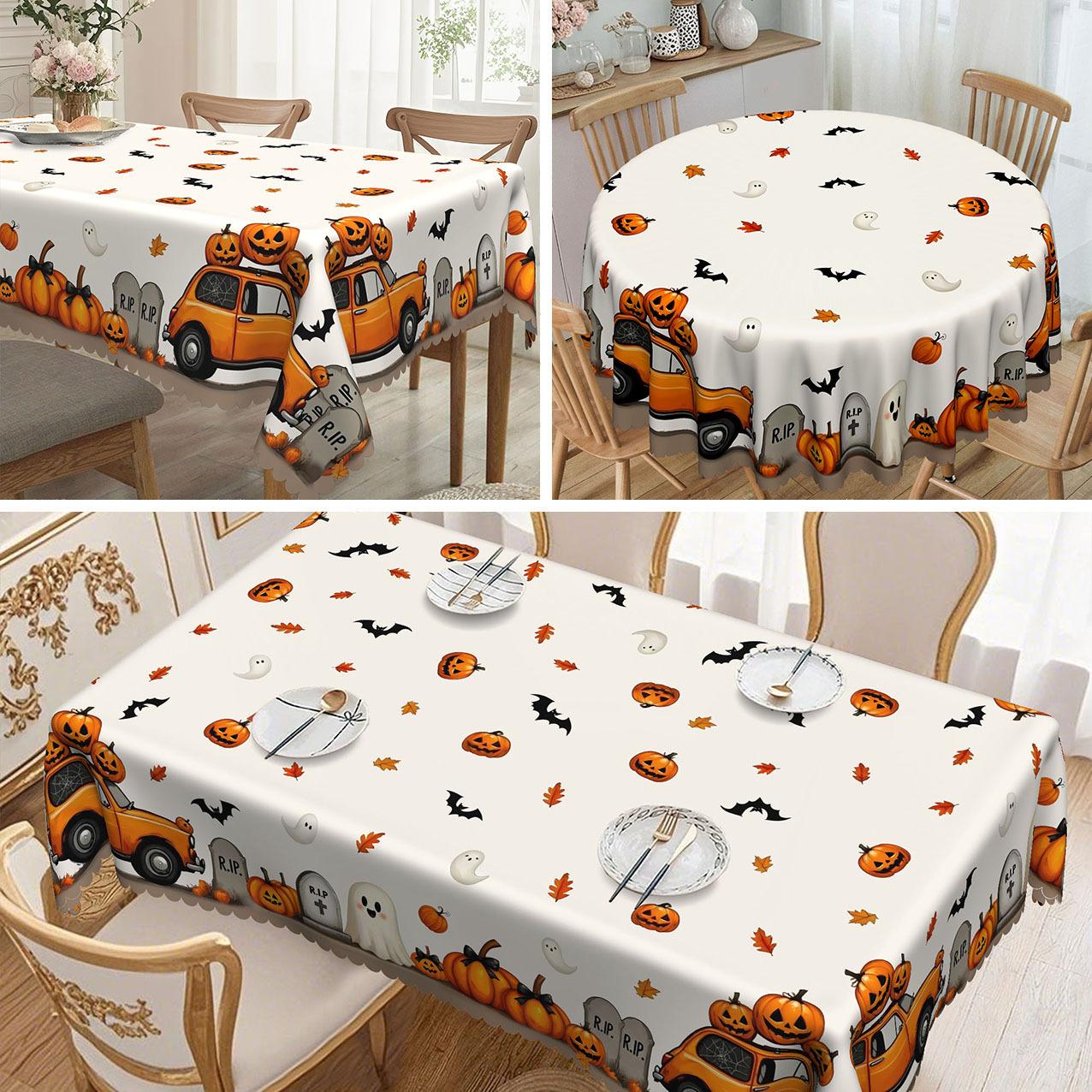 1 Piece, Halloween Round/Rectangular Tablecloth, Pumpkin, Bat Tombstone Pattern Party Decoration Rectangular Tablecloth round tablecloth-152x152cm