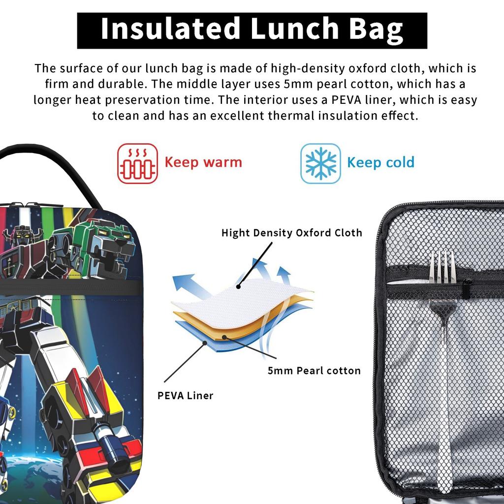 Voltron-Beast King Golion Insulated Lunch Bag Portable Gundamms Reusable Thermal Bag Lunch Box Tote School Food Storage Bags