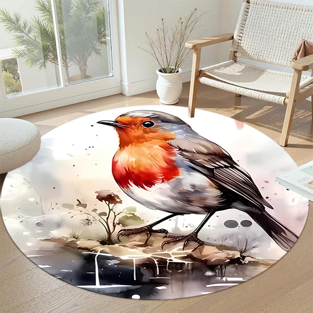 Bird Round Area Rug Suitable for Playrooms Decorate Room Dormitory Dining Room Anti-slip Round Rug Decorate Offices