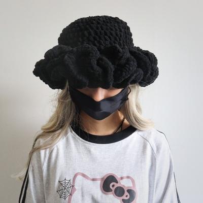 Ladies Knitted Plush Hat Cute Lace Hat Ruffle Edge Hat Autumn and Winter Warm Halloween Adult Hat