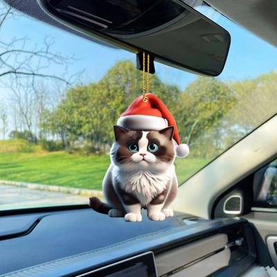 Christmas Cat Ornament 2D Acrylic Cute Cat Xmas Tree Pendant Cartoon Cat