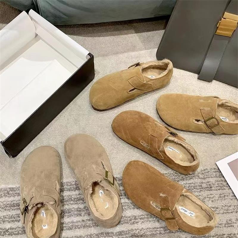 New Women's Fleece Warm Shoes, Retro One-foot Lazy Cotton Shoes