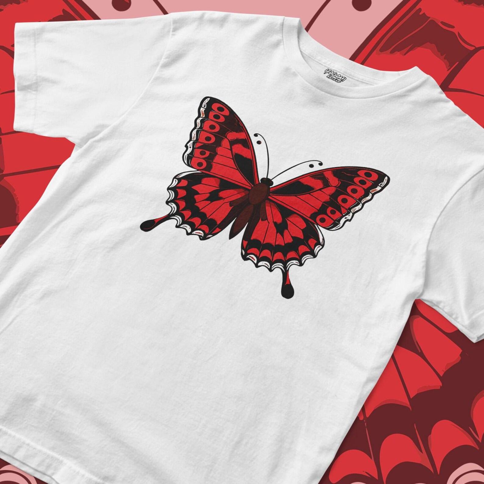 Red Butterfly Graphic Tee | Gothic Nature Design XL