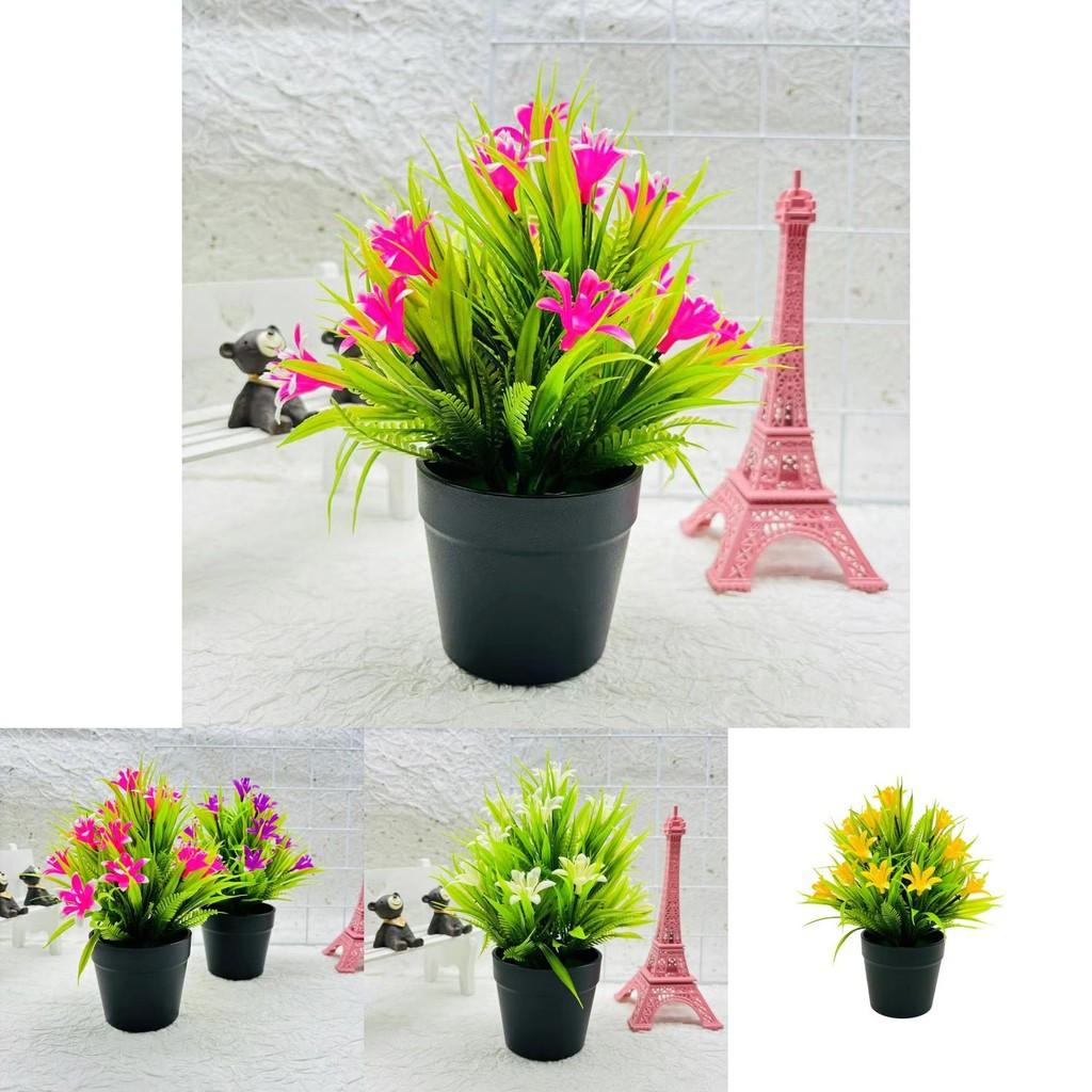 Artificial Orchid Flower Mini Green Plant Plastic Container For Hotel Window Display
