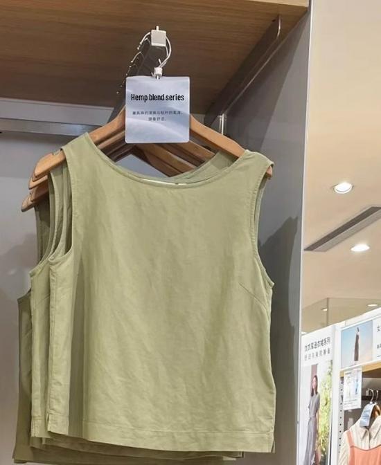 Japanese Style Women's Sleeveless Linen Blend Waistcoat - Round Neck, Casual, 2025 Spring/Summer