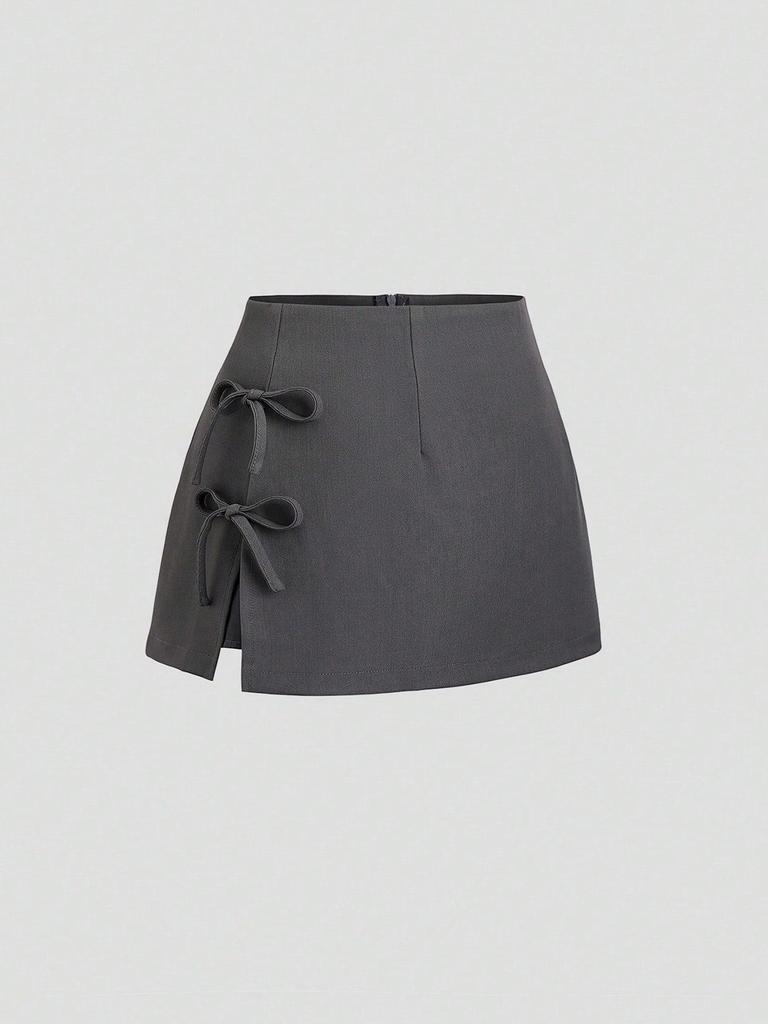 2026 Sexy Bow Tie Lace-Up A-Line Mini Skirt with Slit: Spring/Summer Essential