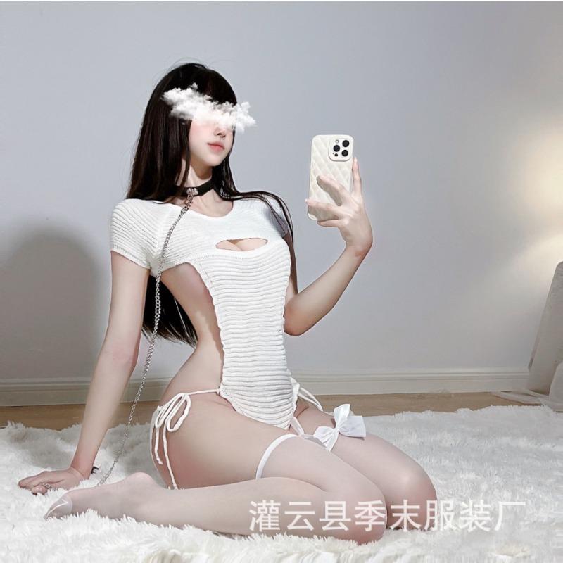 Sex Underwear Lace-Up Knitwear, Sweater Uniform Temptation Low Neckline Dirty onesie Take-Off Set