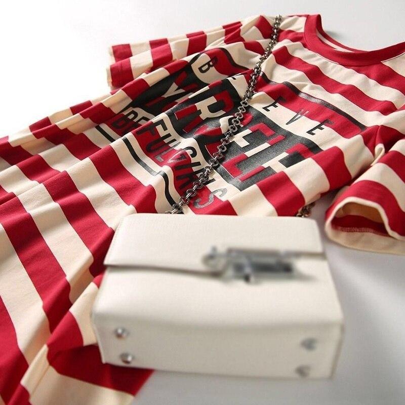 Simple Retro Loose Striped Letter Printing Long Style Shirt Dress