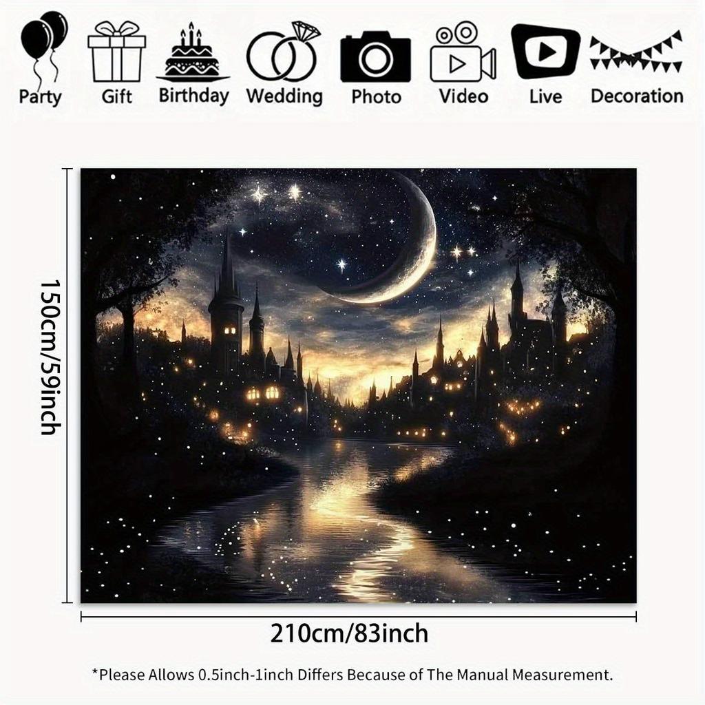 2D flaches Banner 1 fotografischer Hintergrundstoff - ruhige Mondlicht-Schloss-Nachtszene-Thema
