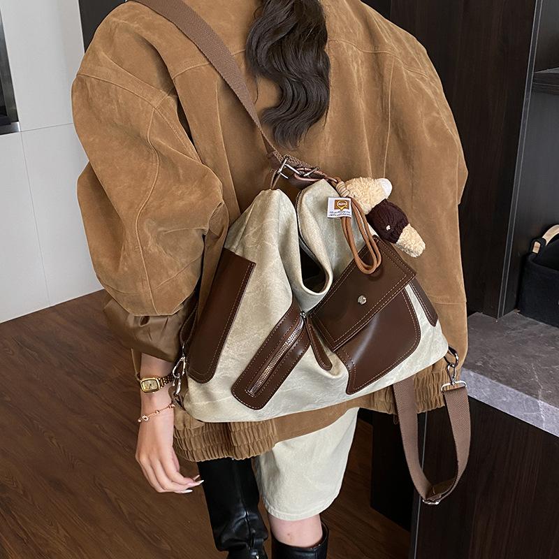 Tote Bag Women's Large Capacity 2025 New Autumn and Winter Casual Color Contrast Retro Shoulder Messenger Bag Multi-functional Backpack