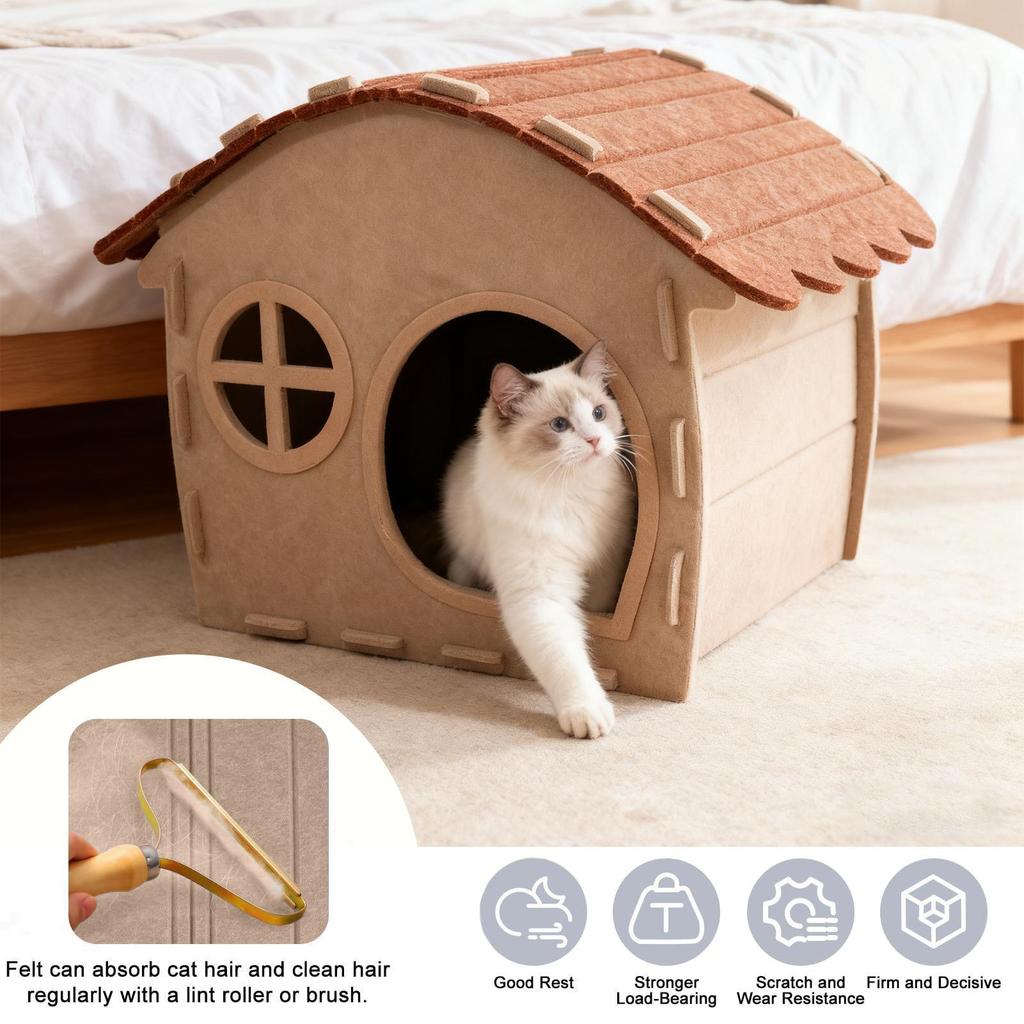 Felt Pet Sleeping Shelter Semi-Enclosed Cat Sleeping and Playhouse Outdoor Stray Cat House for Kitten Porch Garden