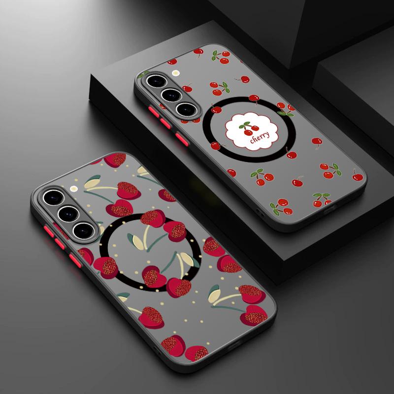 Cherry Pattern Magnetic Phone Case For Samsung Galaxy A37 A17 A56 A36 A55 A35 A26 A16 A25 A15 A54 A14 A34 TPU Acrylic Back Cover