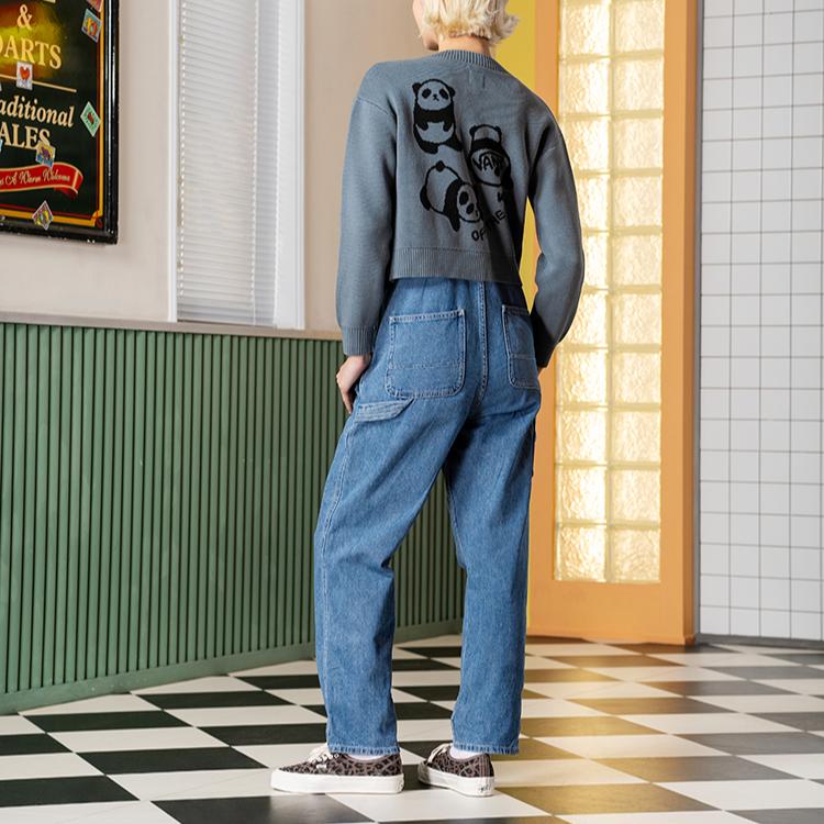 Vans Cardigan Panda Print Warm Comfortable Versatile Single-Breasted Long Sleeve Knit Sweater Women tops Gray Blue VN000NFBRV2