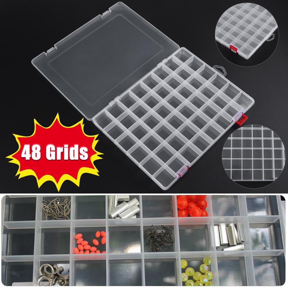 Transparent 48 Grids Plastic Fishing Tackle Box Lures Bait hooks Connector Storage Case Container Organizer Collection Tools