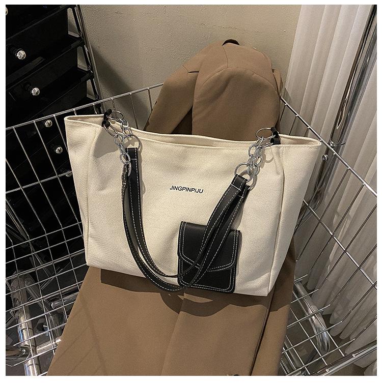 Canvas bag women's large capacity 2025 new early autumn casual shoulder bag texture class tote bag