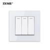 EIOMR Wandlichtschalter, 3-fach 1/2-Wege, Größe 86*86mm, 16A 250V Mehrfachmaterial-Panel EU UK Wippschalter für Haushaltlicht Strom