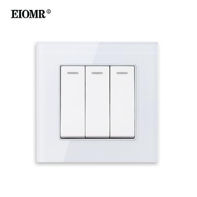 Interruptor de Pared EIOMR, 3 Módulos 1/2 Vía, Tamaño 86*86mm, 16A 250V Panel Multimaterial Interruptor Basculante EU UK para Luz de Hogar Alimentación