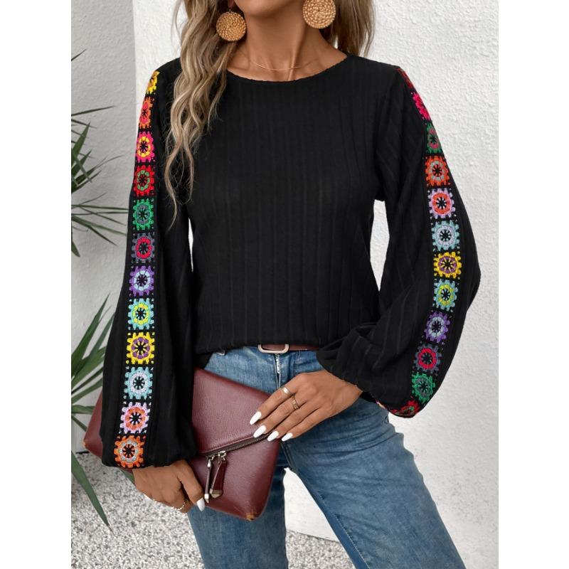 Autumn Winter Round Neck Crochet Casual Fashion Pullover Knitting Top Women Patchwork Loose All-match Sweater