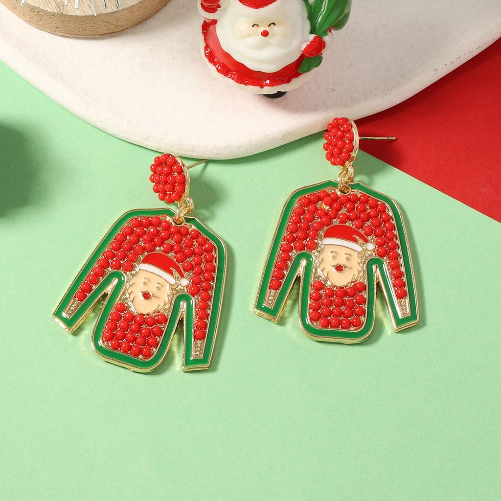Christmas niche creative design cartoon alloy rice beads Santa clothes earrings, fashion