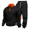 Men's Casual Heavy-duty Fleece Loose Stand-up Collar Casual Sweatshirt, Men's Sportswear Workwear Sweatshirt And Pants Set