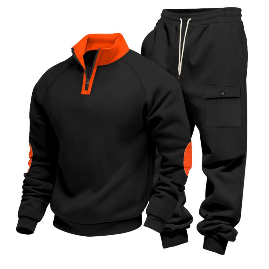 Men's Casual Heavy-duty Fleece Loose Stand-up Collar Casual Sweatshirt, Men's Sportswear Workwear Sweatshirt And Pants Set