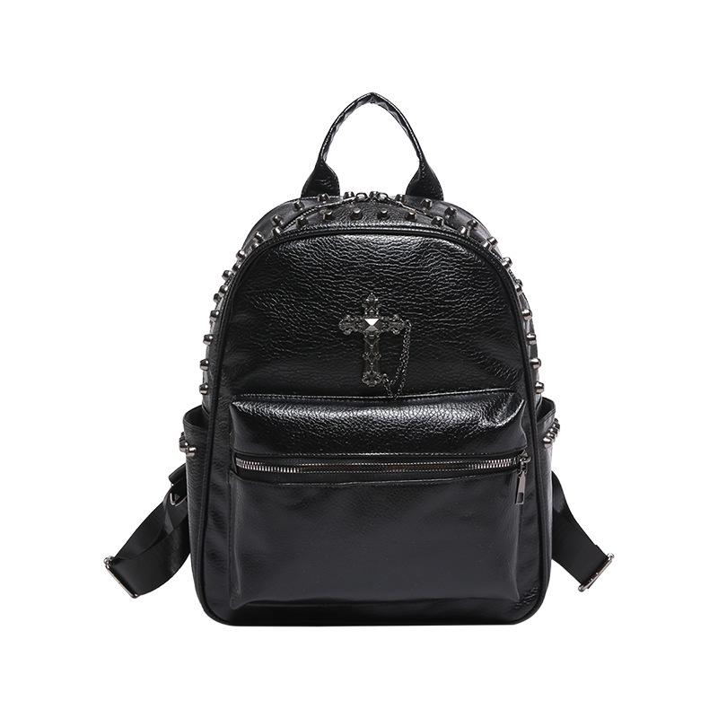 

Punk-style Cross Women s Backpack Large-capacity Women s Casual Bag Rivet Backpack чорний