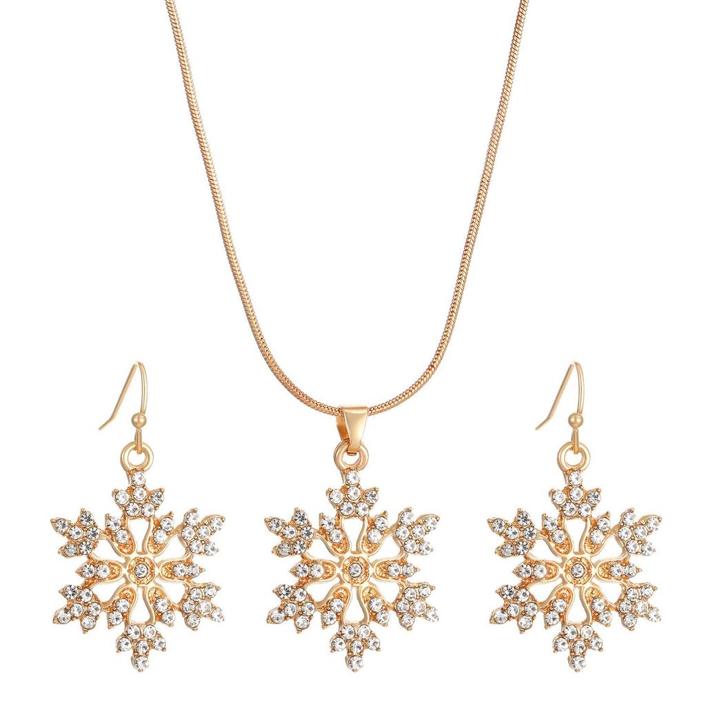 Elegant Snowflake Jewelry Set: Full Diamond Alloy Necklace & Earrings, Perfect for Chinese Valentine's Day.